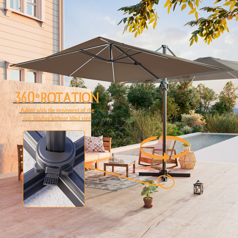 10x8ft LED Rectangle Cantilever Umbrella, Taupe