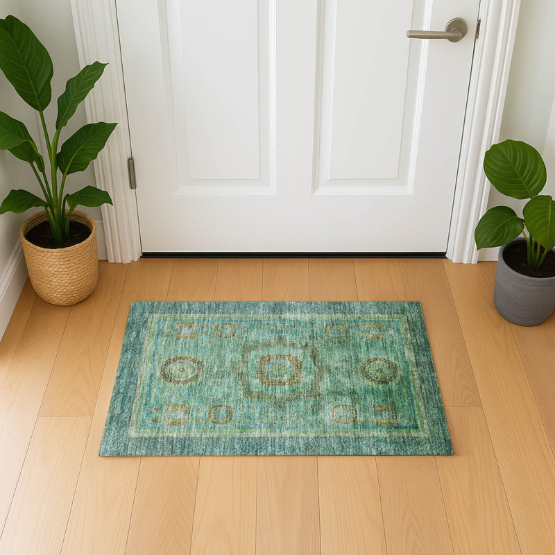 Premium Machine Washable Mayfield AMF2159 global Rug, Rectangle 1'8" x 2'6", Green