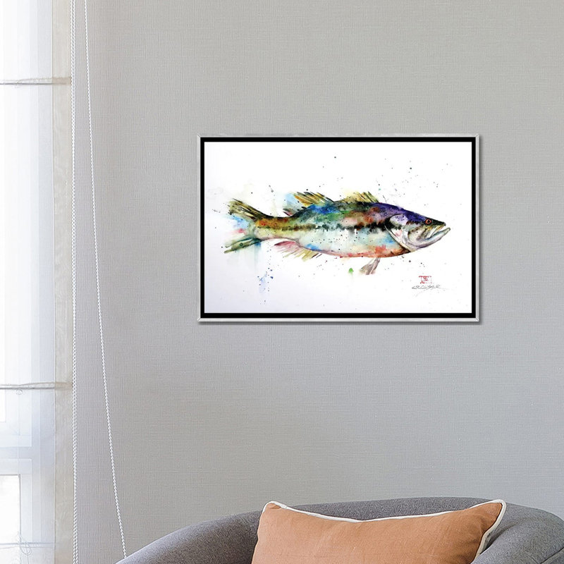 « Largemouth » par Dean Crouser, reproduction d’art, H 18 po x l 26 po x P 1,5 po, Encadrement argenté, Pas de tapis