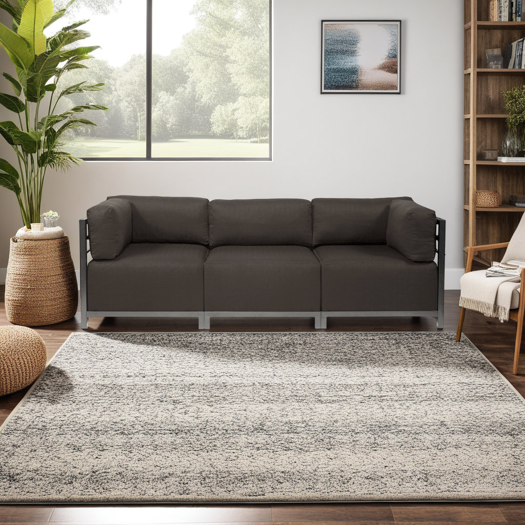 Olen Box Cushion Armchair Slipcover, Seascape Charcoal Sunbrella