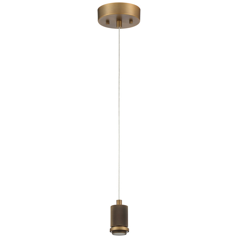 Luminaire suspendu DEL Southglenn Chardonnay - Acier brossé - Verre bullé - DEL dédiée, Laiton antique brossé