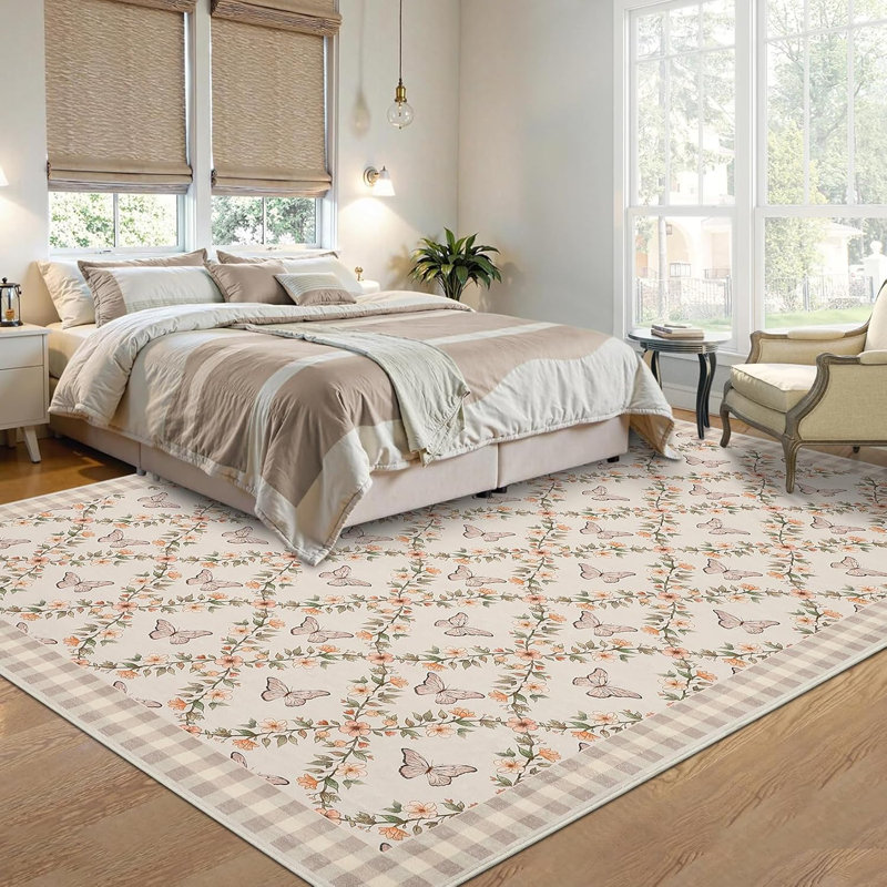 Washable Modern Pattern Rug, Non-Slip, Low Pile, Soft Carpet for Living Room, Bedroom, Indoor Use, Green., Rectangle 8' x 10'