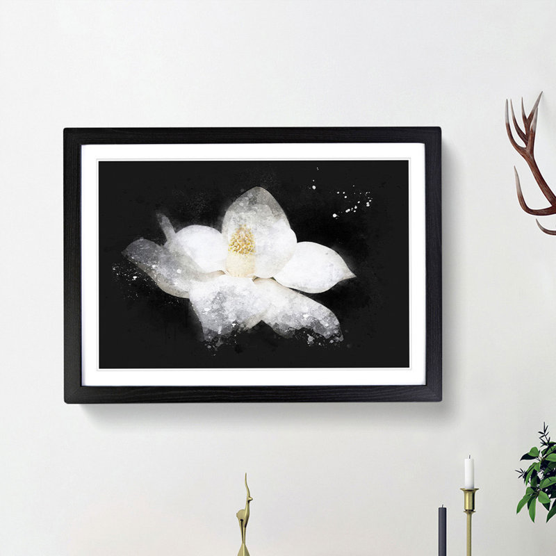 Blooming White Magnolia - Picture Frame Painting Print, 24cm H x 33cm W x 2cm D, Black Framed