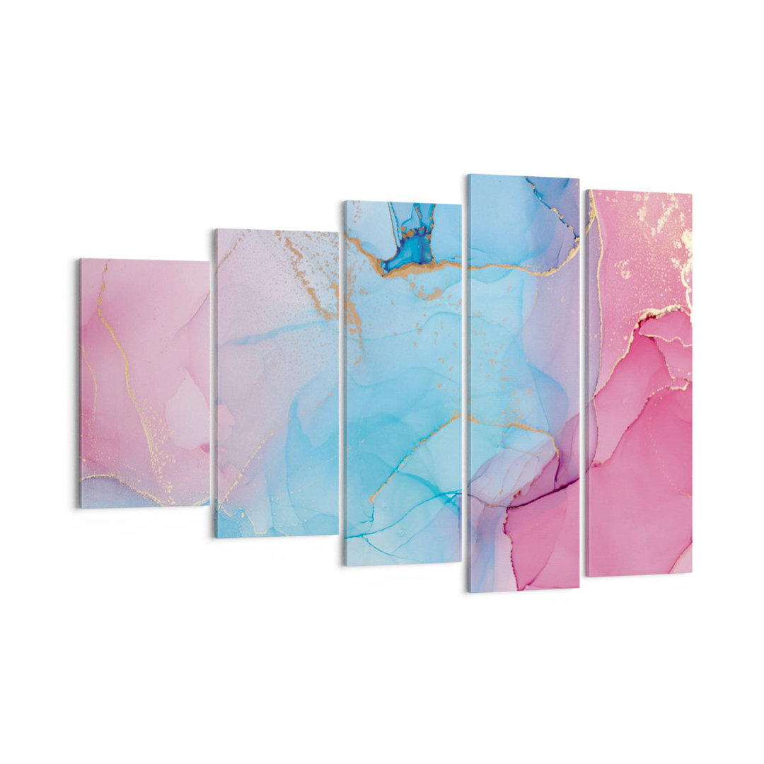 5-tlg. Leinwandbilder-Set Marble Pink Turquoise