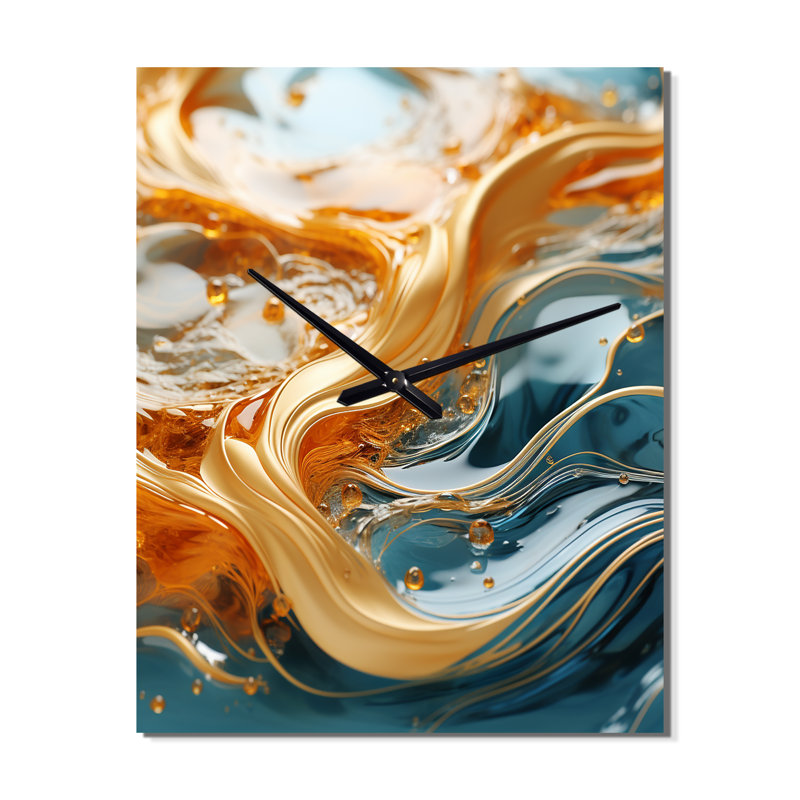 Horloge murale Bold Gold Elegant Wave On Blue - Abstract Shapes, Grand
