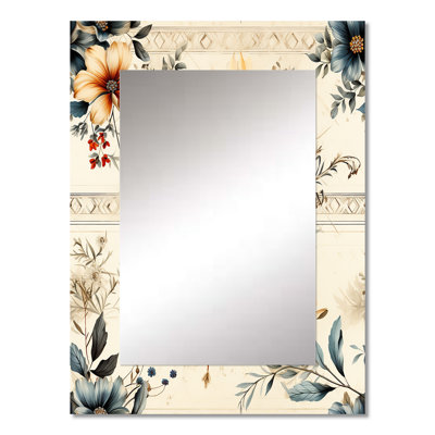 Ashyra Vintage Neutrals Mosaic Flowers - boho  Decorative Wall Mirror, Boho Large Mirror, Printed Metal Art