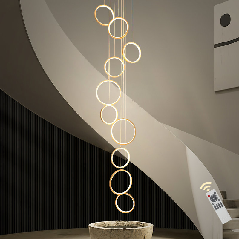 Adaleena 10 - Light LED Dimmable Geometric Long Chandelier Hanging Pendant for Staircase, Gold