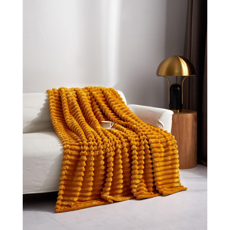 Machine Woven Throw Blanket, Mustard, 240cm x 200cm