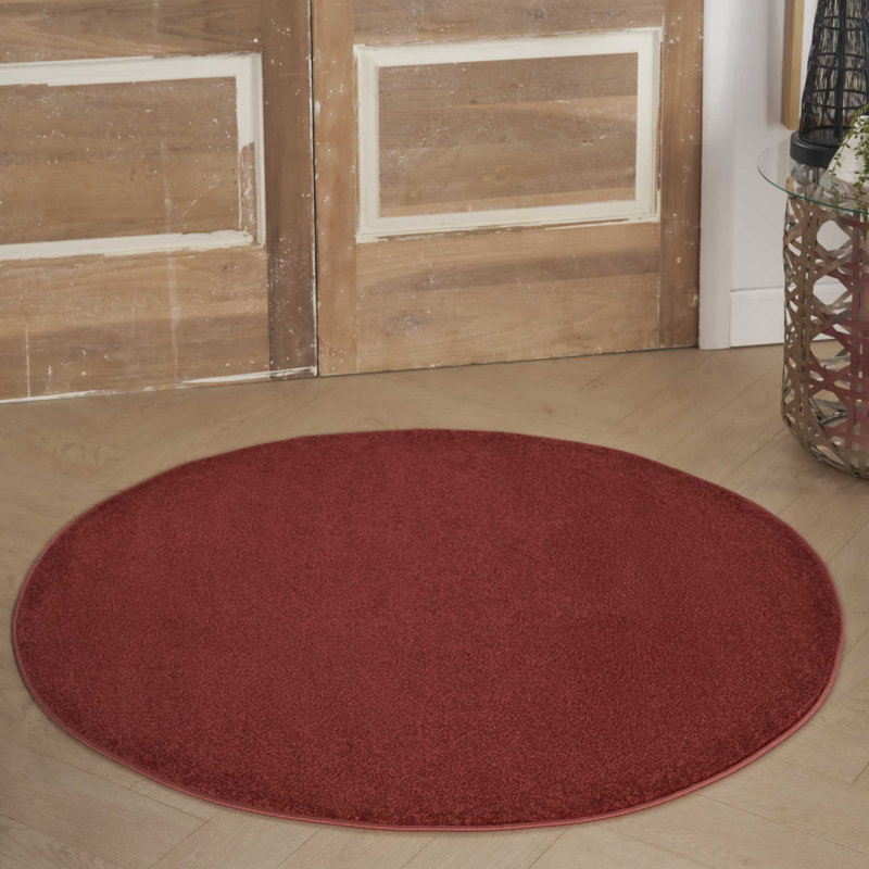 Mullican Sandy Solid Red Easy Care Indoor/Outdoor Area Rug, Round 4'