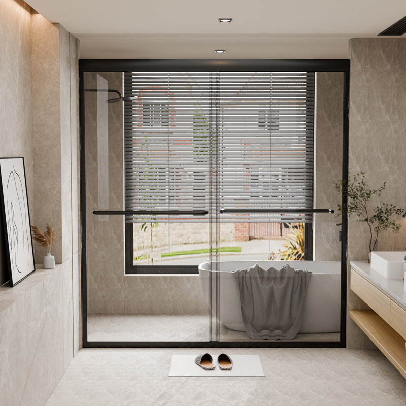 50" - 54" W x 70" H Bypass Single Sliding Semi-Frameless Shower Door with 1/4" Tempered Glass, Matte Black