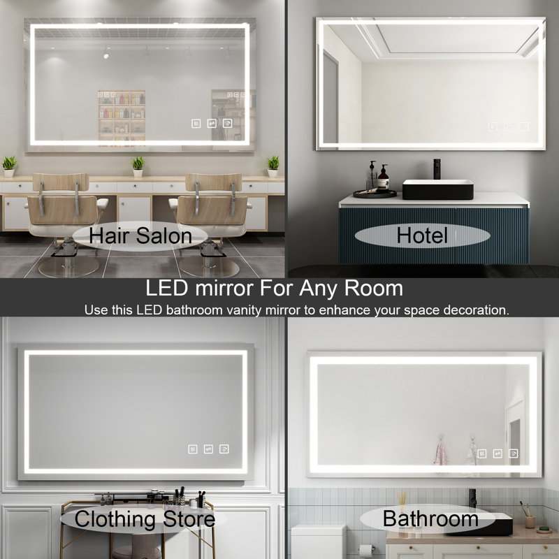 Frameless LED Light Anti-Fog Wall Bathroom Vanity Mirror with Backlit & Frontlit, 30" x 55"