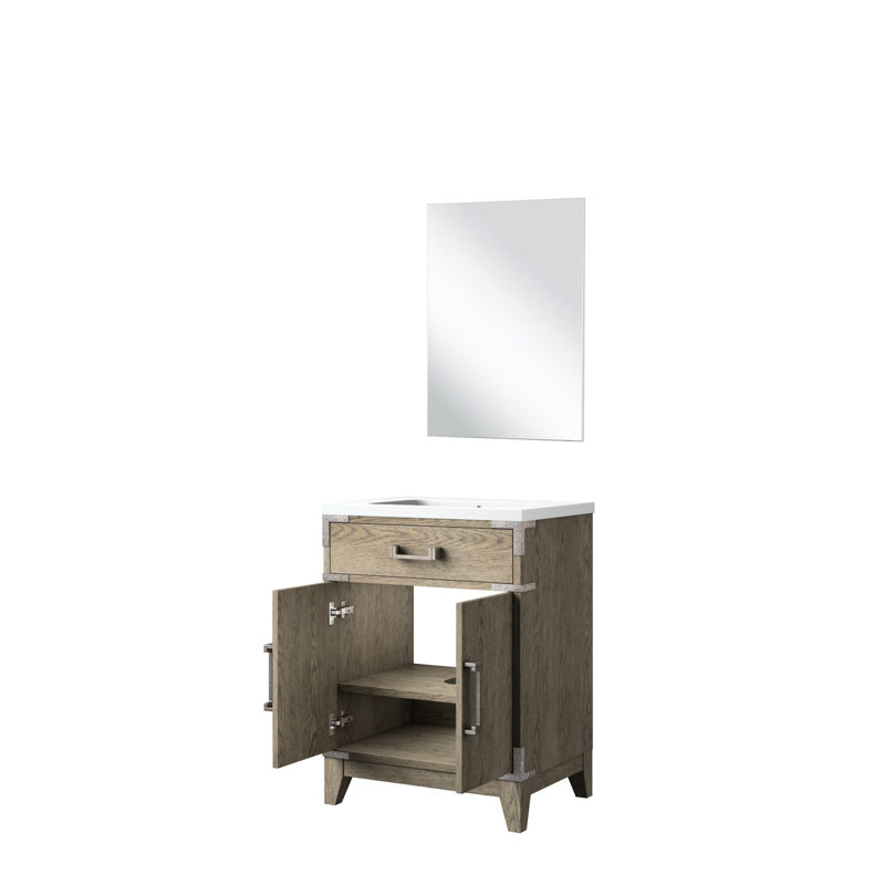 Meuble-lavabo simple en chêne gris l 24 po x P 18 po, comptoir en acrylique et miroir - fermeture en douceur, capacité de rangement intérieure abondante