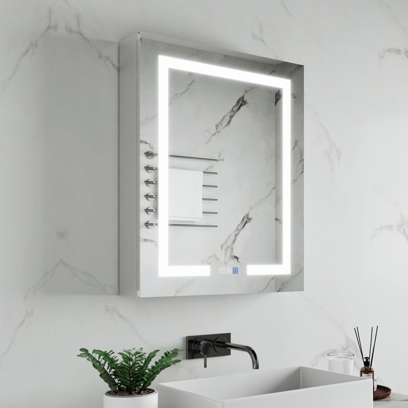 Armoire à pharmacie Delia à éclairage rétro-éclairé et éclairé par l'avant avec miroir et tablettes réglables