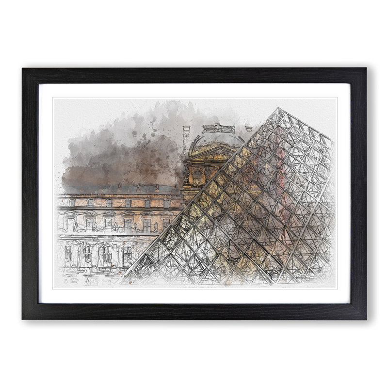 The Louvre in Paris Vol.2 Sketch - Picture Frame Graphic Art, 36cm H x 48cm W x 2cm D, Black Framed