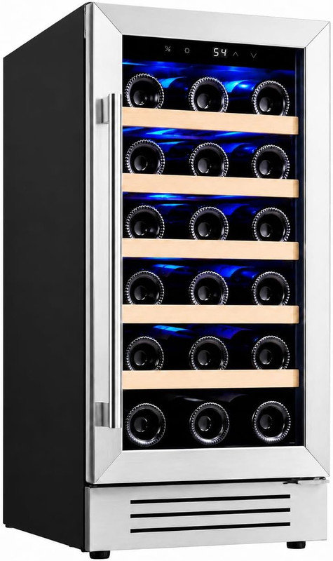 Réfrigérateur à vin encastré 28 bouteilles de 28 po, refroidisseur à zone unique 41-64 ° F, ventilation avant, porte en verre à double vitrage, DEL 3 couleurs