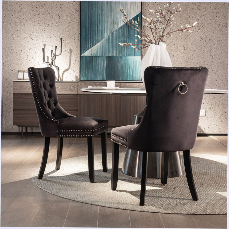 Geddy 20'' H Tufted Velvet Upholstered Side Chair, Brown, Black