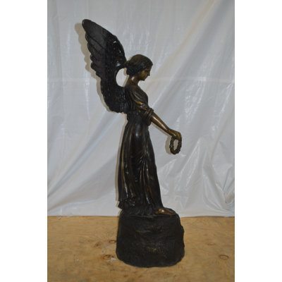 Angel Standing On A Rock Bronze Statue -  Size: 60"L X 36"W X 71"H.