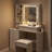 Vanity Table with LED Sliding Mirror & Cushioned Stool, Dresser Set with 2 AC+2 USB Outlets & Hair Dryer Holder, Touch Control 3-Color Light for Bedroom-1449242726