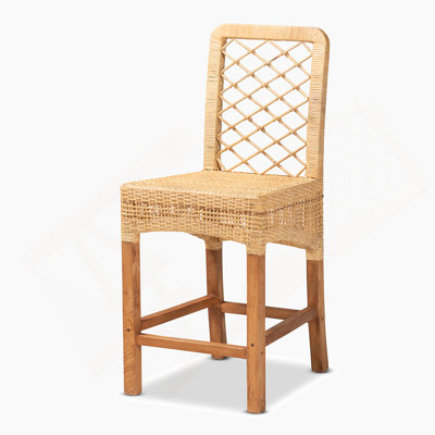 Modern Bohemian Mahogany Counter Stool With Natural Rattan And Ergonomic Footrest For Comfortable Seating