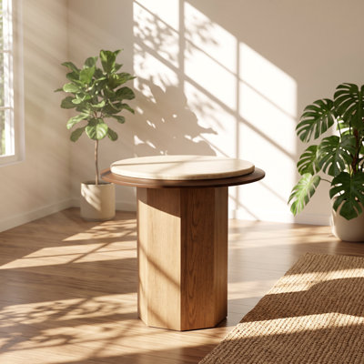 Table de bout Kasha l 22 po x P 22 po x H 24 po avec plateau en travertin et placage en chêne noyer