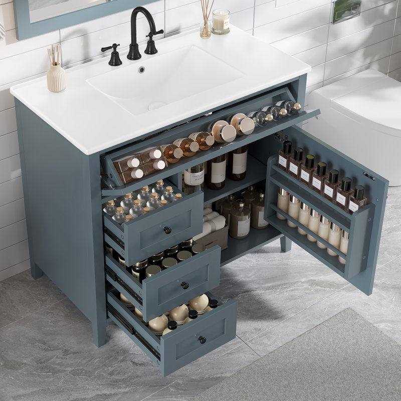 Meuble-lavabo bleu-gris 36 po avec lavabo, Bleu / Noir
