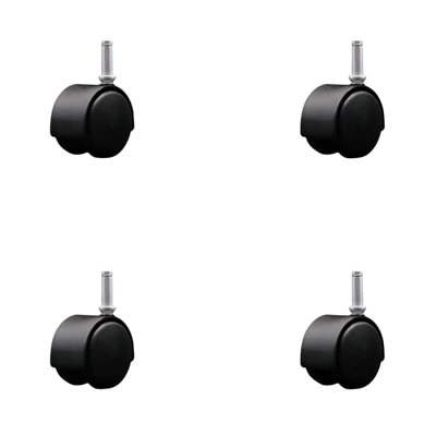 2 Inch Black Metal Hood Twin Wheel Caster Nylon Wheels Grip Ring Stem Set 4 SCC