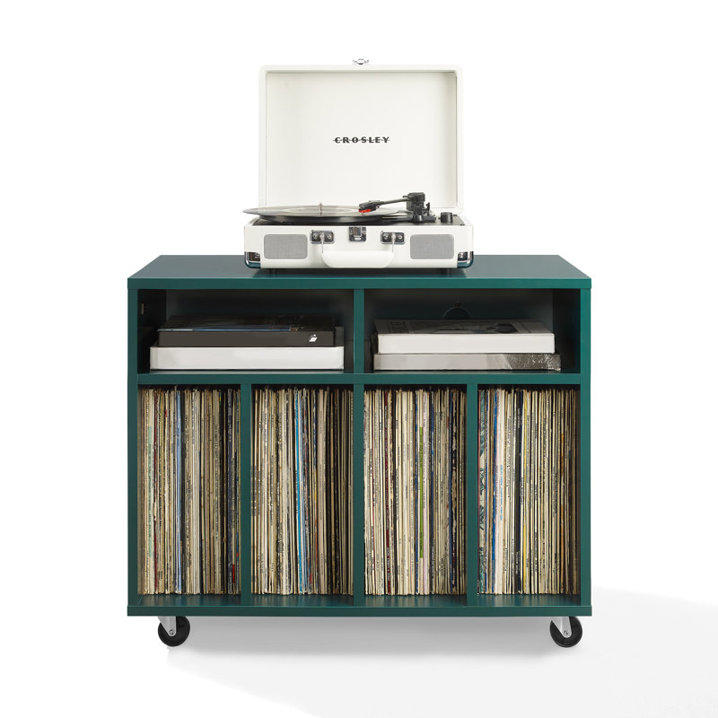 Carlo Rolling Record Storage Console, Teal