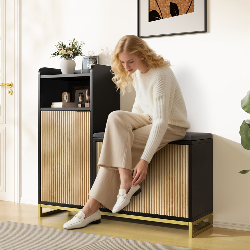Banc de rangement en L pour chaussures avec tiroir rabattable et coussin lavable, banc de rangement pour chaussures d'entrée de 39 po de largeur