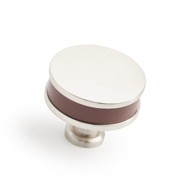 1-1/2" Lazzara Round Cabinet Knob Brown Leather