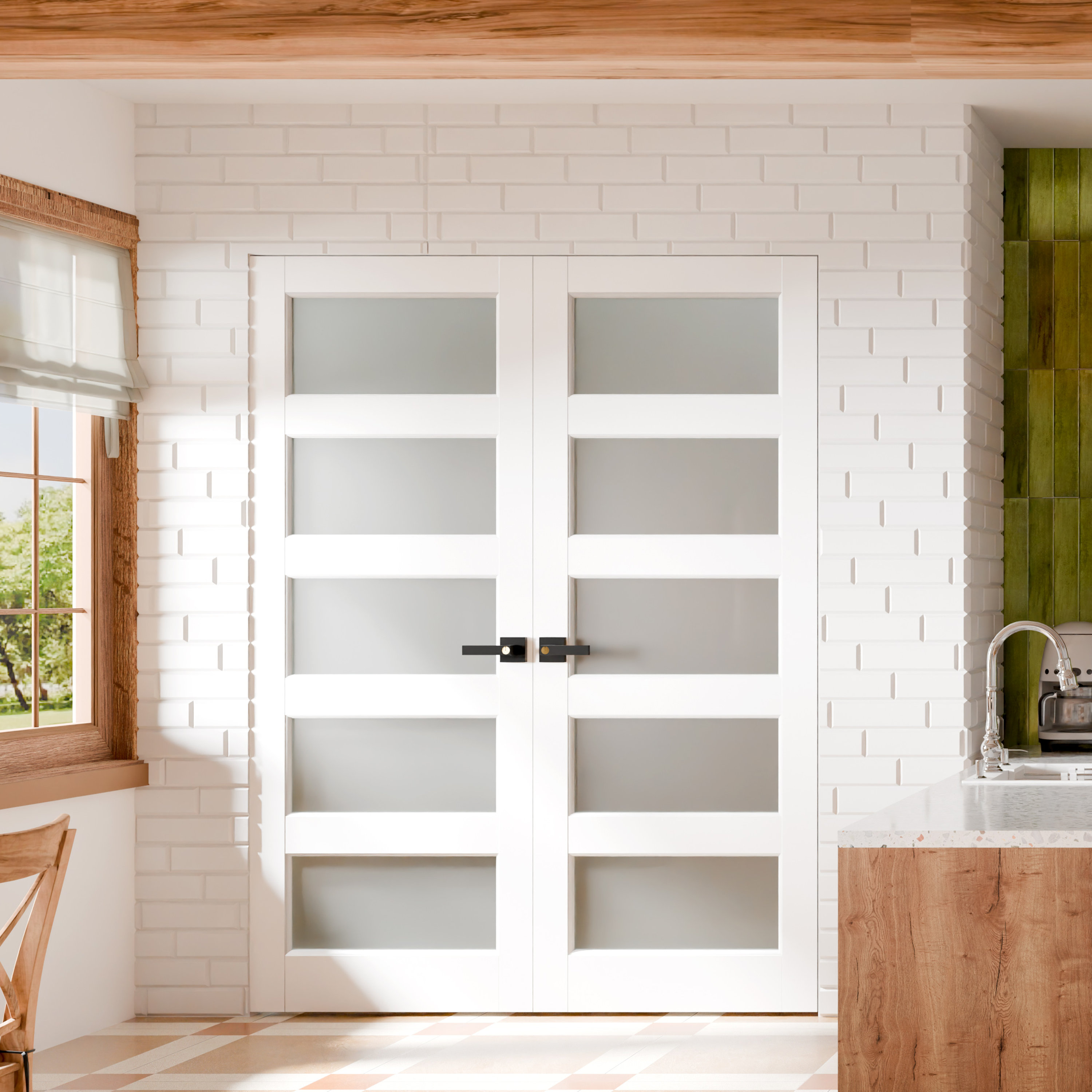 CHIC MODE Interior Pantry Doors - White 5-Lite Frosted Glass Design ...