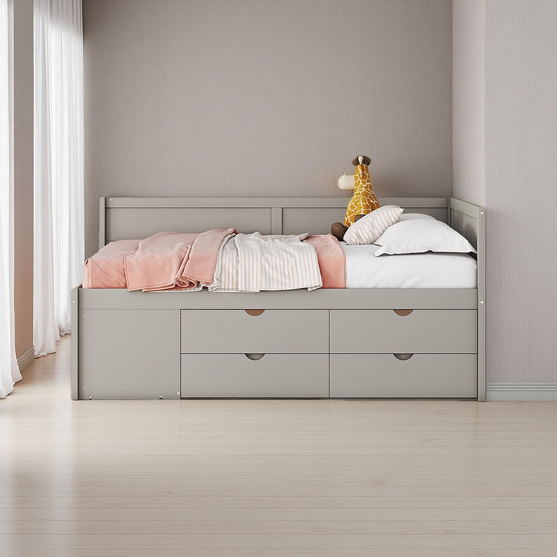Daybed With Drawers And Shelves, Gray, Full