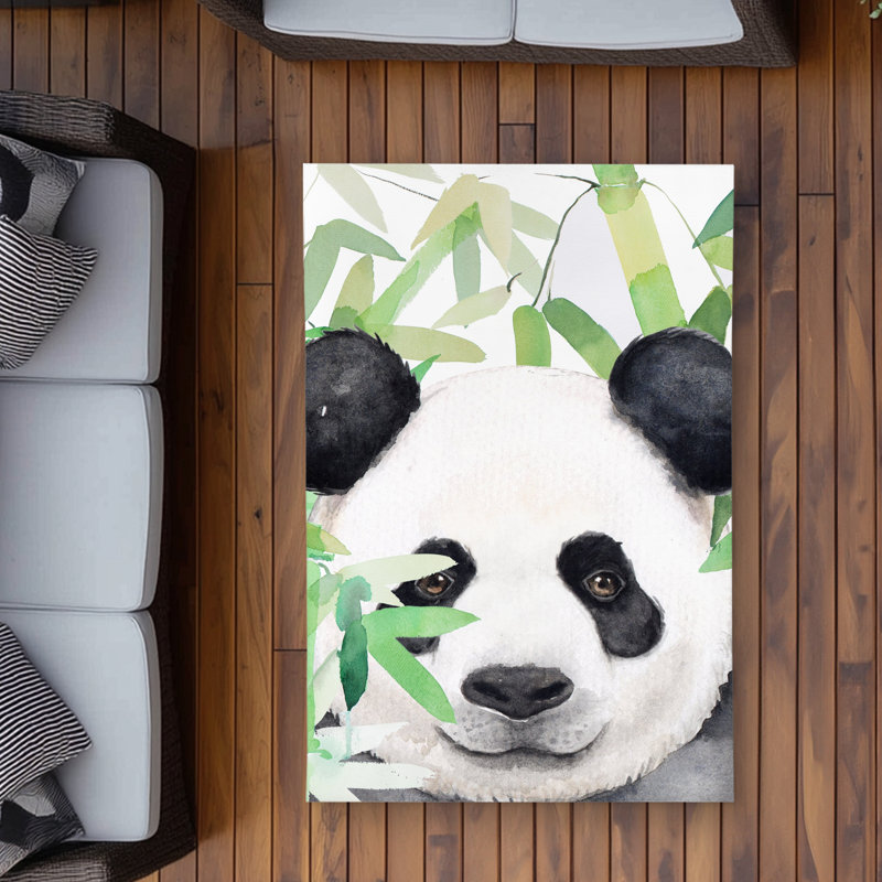 Hidden panda in bamboo - Kids Black outdoor area rug | Home decor