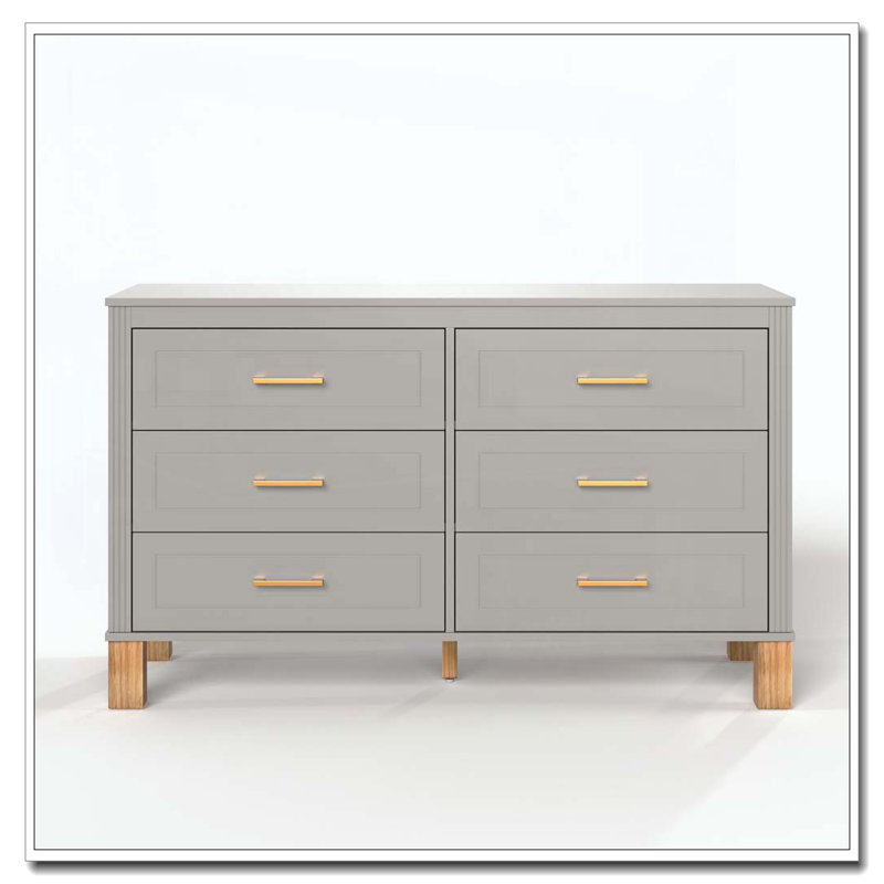 Modern Storage Cabinet with Metal Handles & Solid Wood Legs, Gray