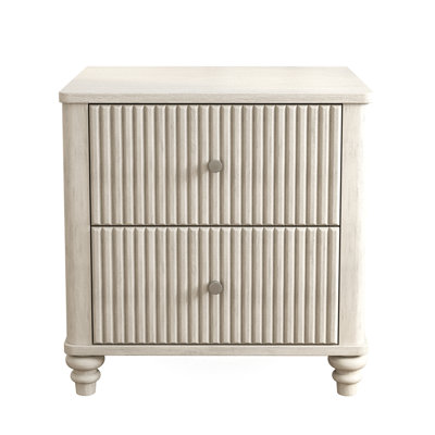 Fluted Nightstand, 21.65" Wide Side Table with 3 Drawers, Mid Century Modern Wood NightStand with Metal Handle, Wooden Bedside End Table for Bedroom, Living Room, Closet, Beige