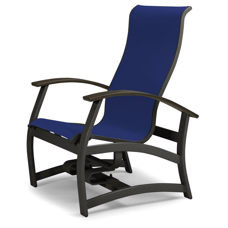 Askar Swivel Powder Coated Aluminum Outdoor Lounge Chair, Atlantis Royal Blue Sunbrella®, Textured Graphite, Beachwood P40
