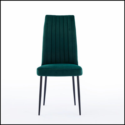 Adjustable Foot Stud Iron Frame Green Velvet Dining Chairs, Set of 2, Minimalist Design for Kitchen and Restaurant