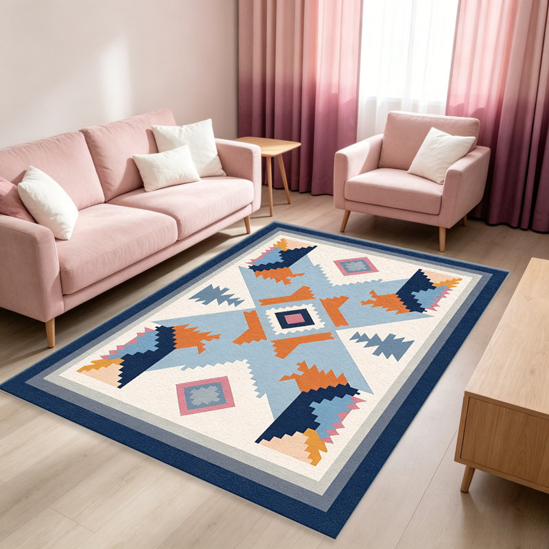 Southwest Kilim Blue carpet-easy to clean, machine-washable, soft and comfortable; suitable for door mats, kitchens, living rooms, bedrooms, corridors, and laundry areas. Easy to clean, durable carpet for home decoration.
