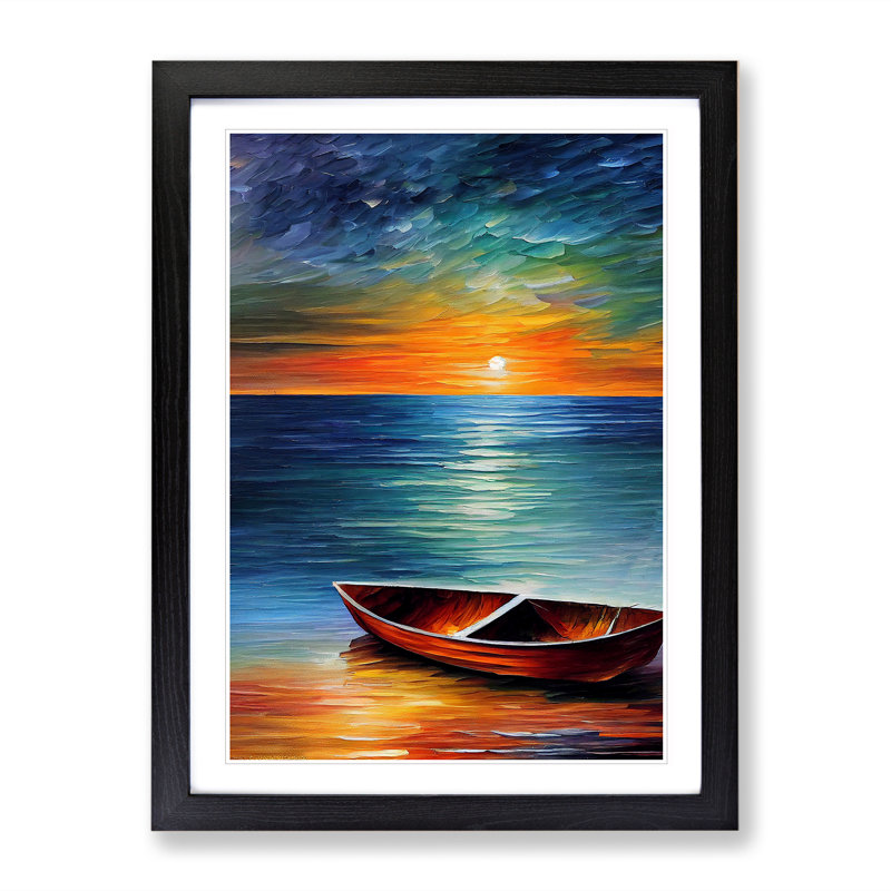 Boat at Sunset No.3 - Wall Art, Black Framed, 66cm H x 48cm W x 2cm D, White