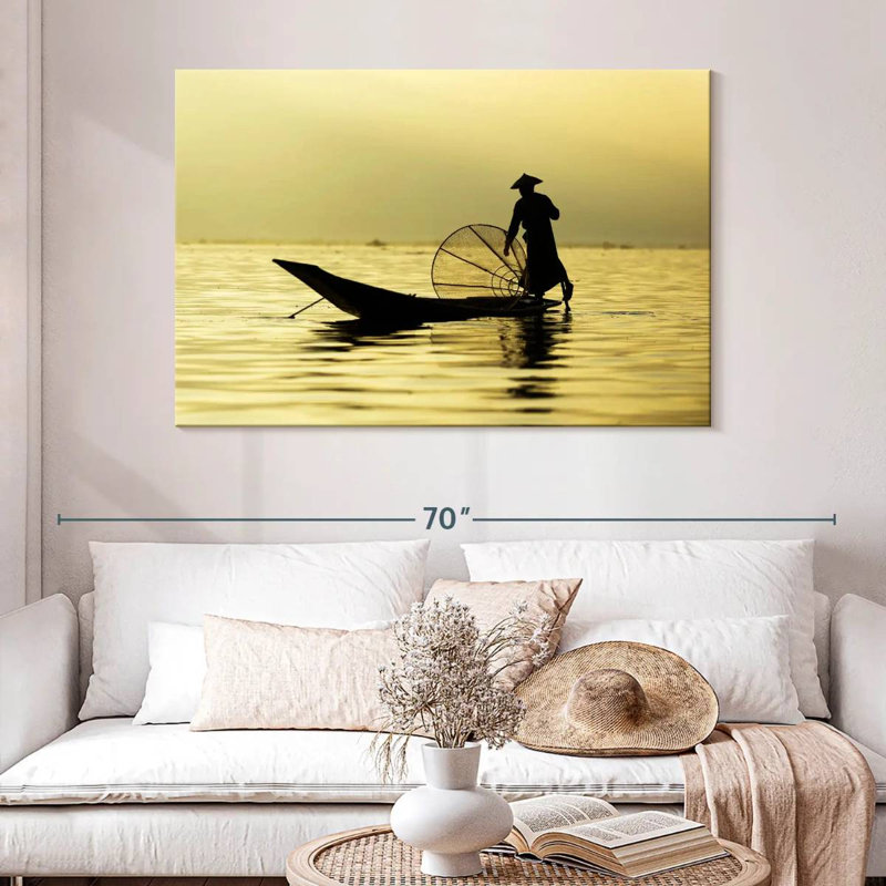 Pêcheur du lac Senne Inle, H 32 po x l 48 po