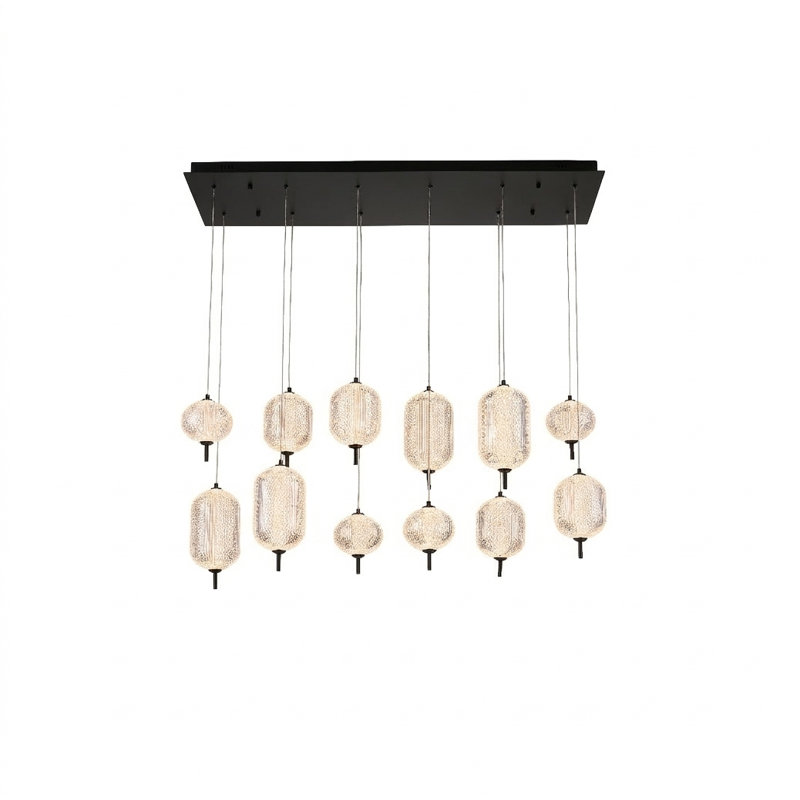 Lustre 12 lumières DEL noir satiné avec abat-jour PC, Noir satiné