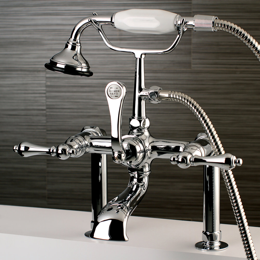 Kingston Brass Aqua Vintage Three-Handle 2-Hole Deck Mount Clawfoot Tub Faucet with Hand Shower Kingston Brass