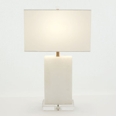 Alabaster Rectangular Table Lamp-Brass