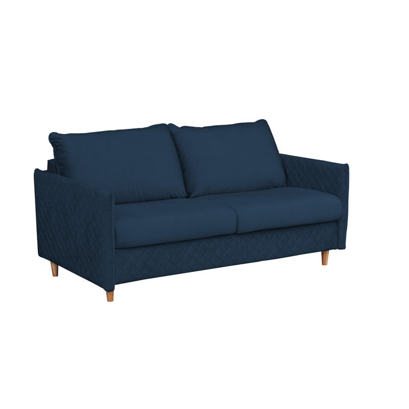 Melieck 2-Seat Velvet Sleeper Sofa with Mattress, Navy Blue