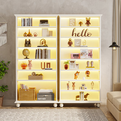 Orthman 68.9" H x 28.35" W Open Bookcase Bookshelf with Adjustable Shelf and Multicolor LED Lights