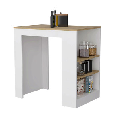 Îlot de cuisine, table de bar de cuisine H 36 po, avec 3 tablettes latérales