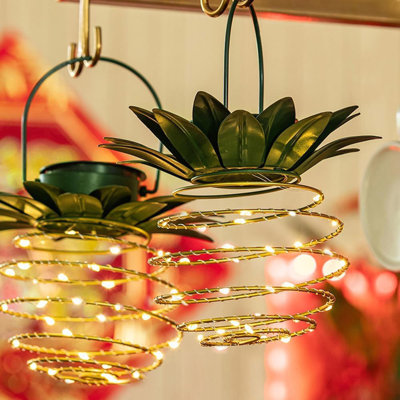 Paquet de 2 lanternes solaires ananas suspendues - 60 lumières DEL imperméables pour l'extérieur, alimentées à l'énergie solaire pour le jardin
