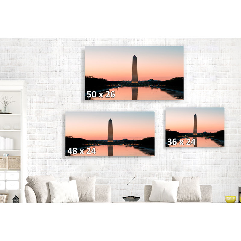 Monument de Washington au coucher du soleil, orange, H 26 po x l 50 po x P 1,5 po
