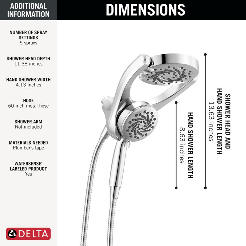 Chrome Dual Shower Head with Handheld and Rain Settings
