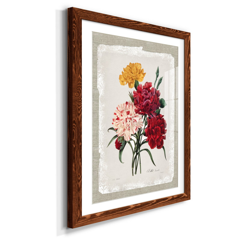 Botanical Bouquet Carnations - Reproduction d'art sur papier encadrée, H 31,5 po x l 23,5 po x P 1,5 po, Érable