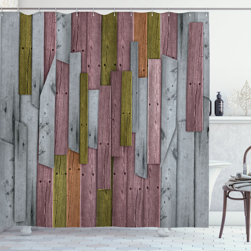 Rustic Multicolor Fabric Shower Curtain with Hooks Included